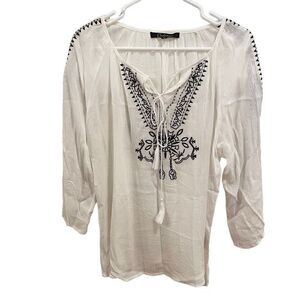 Calessa Tunic Women’s S Embroidered Floral Tunic Blouse Multi Color Boho